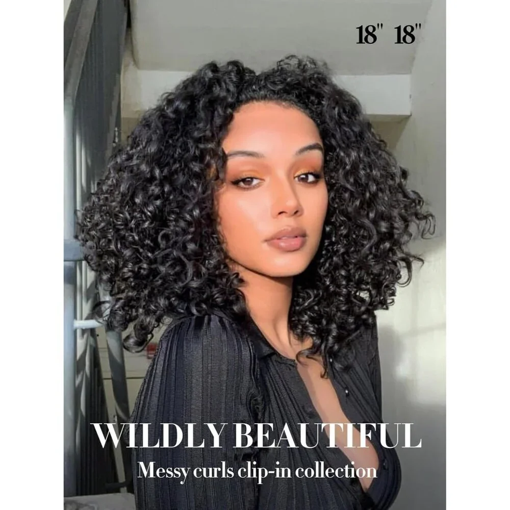 Curly Clip in Hair Extensions Human Remy Black 14Inch Natural Fullness